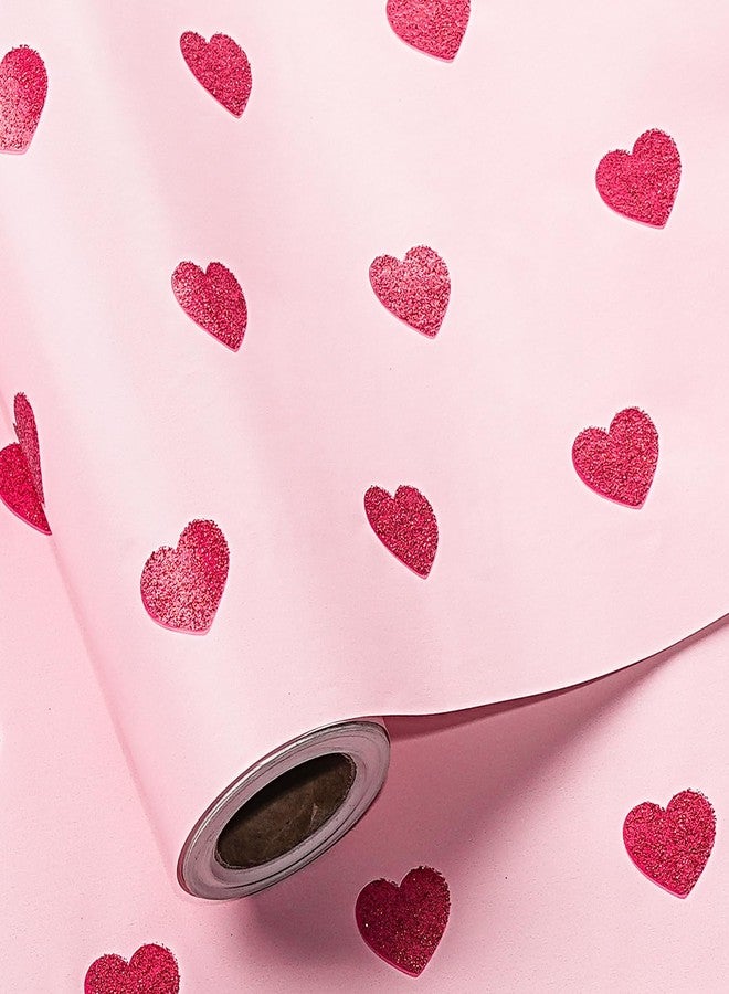 LeZakaa Valentines Wrapping Paper Roll, Pink Red Glitter Heart Design for Romantic Gifts, Wedding, Anniversary, Valentine's Day, Girls Holiday Party, Mini Roll, 17in x 16.4Ft - Image 1